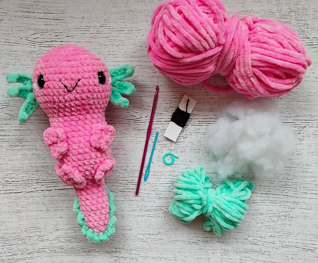 AVOLOTL Amigurumi Crochet Kit for Beginners - Included Crochet Hook, Needle, Stitch Markers, Safety Eyes, Washers, Yarns, Printed Instructions