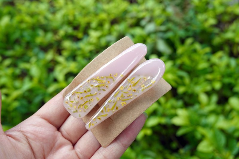 [Pink Morning Dew] Handmade glue hair clips set of two - เครื่องประดับผม - เรซิน สึชมพู