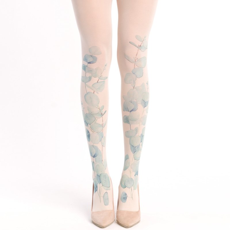 Eucalyptus floral tights, brides and bridesmaids lolita outfit - 內搭褲/緊身褲 - 尼龍 白色