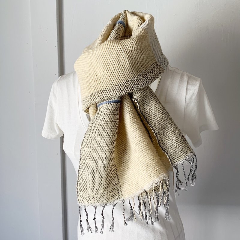 Unisex handwoven scarf White & Black 4 - ผ้าพันคอถัก - ขนแกะ ขาว