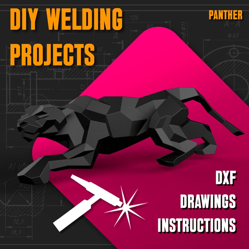 Welding Project Plans Drawings Panther (DXF, PDF) - 圖文模板設計 - 其他材質 