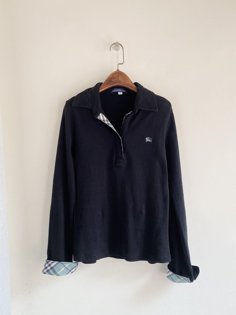 burberry black x sapphire plain classic soft vintage cotton shirt top T-shirt vintage - เสื้อผู้หญิง - ผ้าฝ้าย/ผ้าลินิน สีดำ