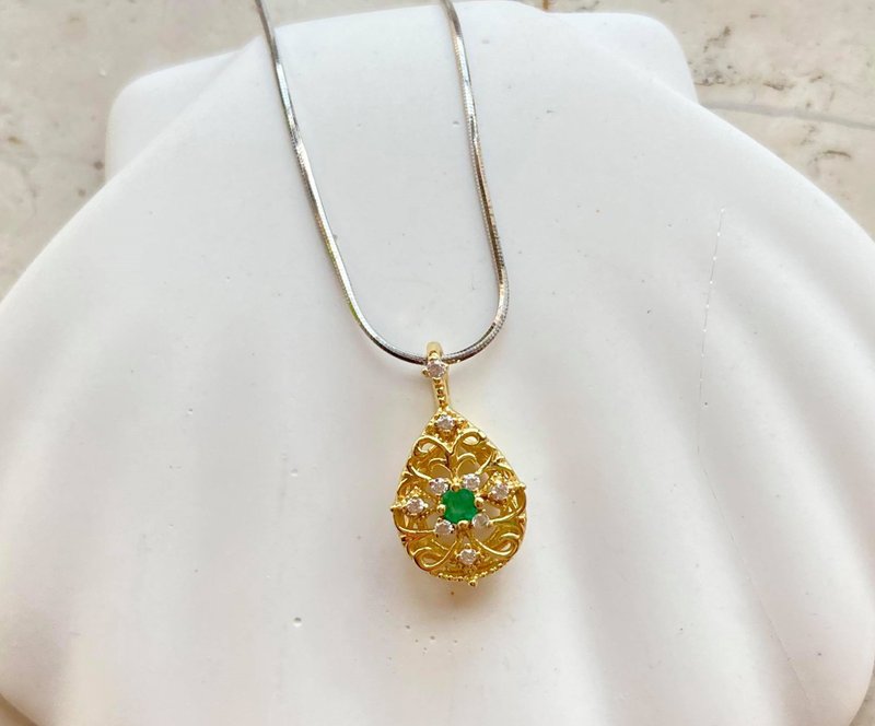 Emerald Necklace 925 Necklace Sterling Silver Ring Stone Gemstone Light Jewelry Semi- Gemstone - Necklaces - Gemstone Green