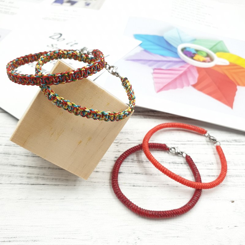T-1 Lucky silk Wax thread five-color thread real name rope Vajra knot peace knot prayer bracelet - สร้อยข้อมือ - วัสดุกันนำ้ 