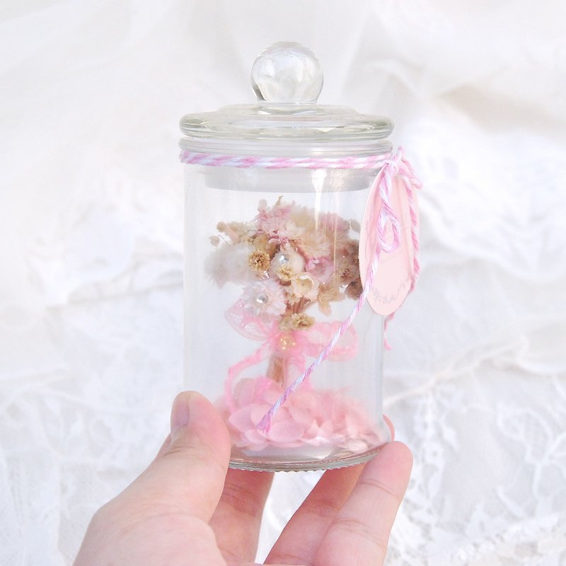 Dried Bouquet in Mini Bottle - Pink Lady Birthday Gift Graduation Gift - ช่อดอกไม้แห้ง - พืช/ดอกไม้ สึชมพู