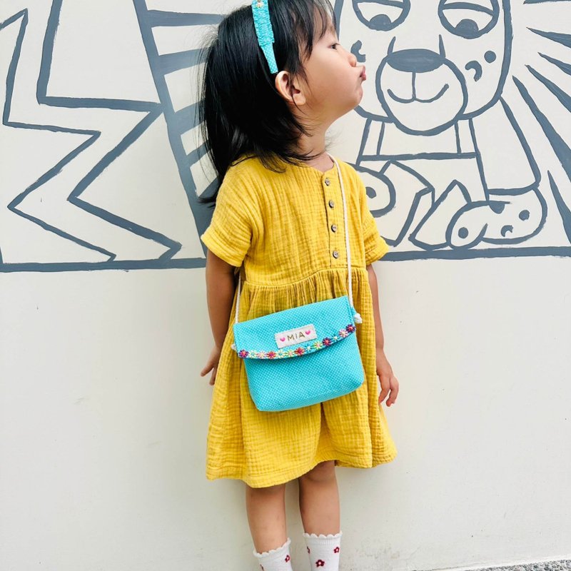 Emerald green side backpack for little girls - please read the order details carefully - English cloth label content and whether to embroider hearts - กระเป๋าแมสเซนเจอร์ - ผ้าฝ้าย/ผ้าลินิน หลากหลายสี