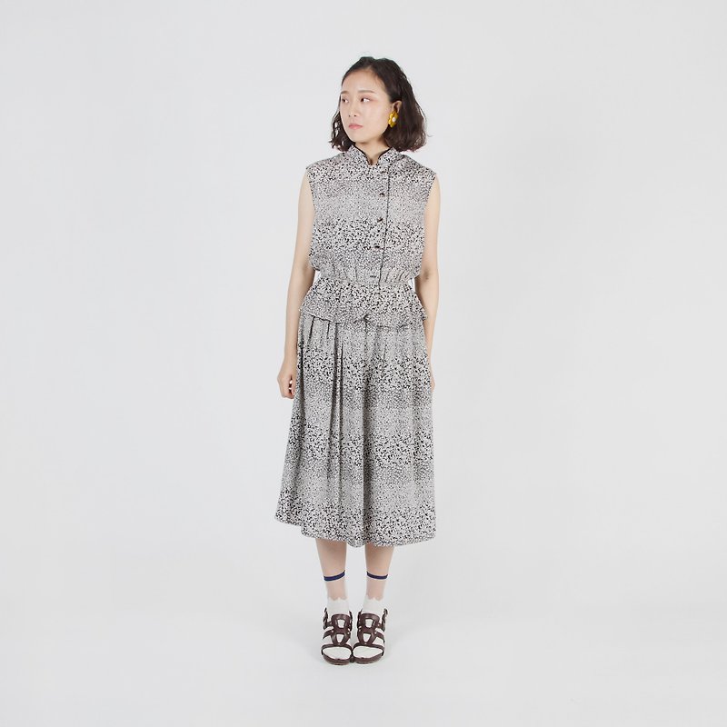 [Egg plant ancient] night scented flower print sleeveless vintage dress - One Piece Dresses - Polyester Gray