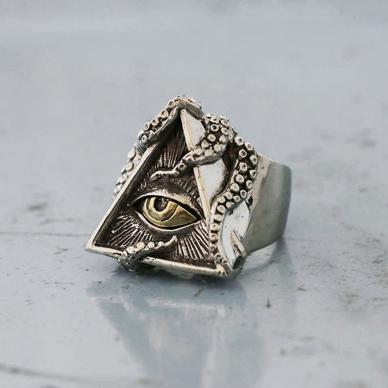 squid octopus Biker Ring Skull sterling silver freemason illuminati masonic 925 - General Rings - Other Metals Silver