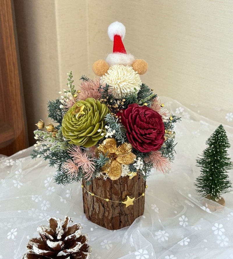 癒心花藝| |聖誕節花禮|聖誕小熊擴香小桌花(有現貨) 聖誕禮物 - 乾燥花/永生花 - 植物．花 