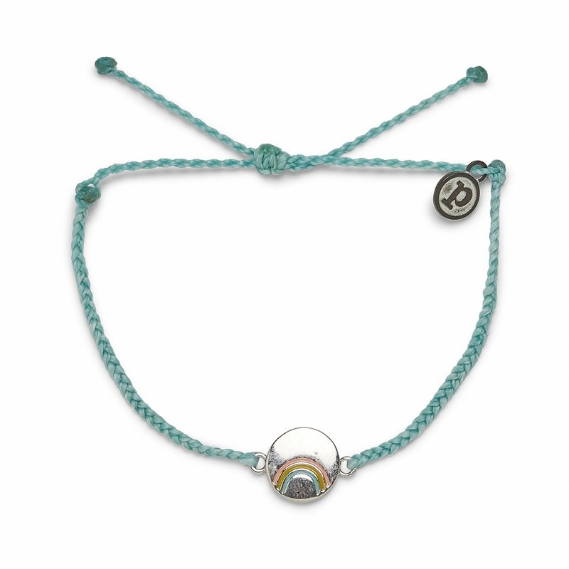 Pura Vida American Handmade Silver Rainbow Round Brand Water Grass Green Wax Thread Bracelet - Bracelets - Other Materials Pink