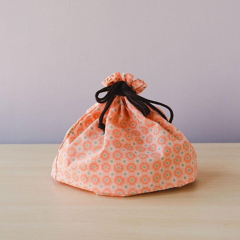 Traveling Purse-String Bag-L / Old Ceramic Tile No.2 / Peach Pink - Toiletry Bags & Pouches - Cotton & Hemp Orange