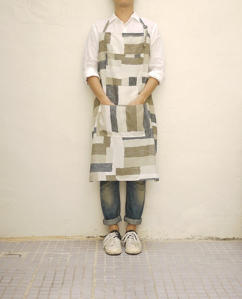 Lippi abstract print linen apron 中性抽象印刷亞麻圍裙 - 圍裙 - 棉．麻 