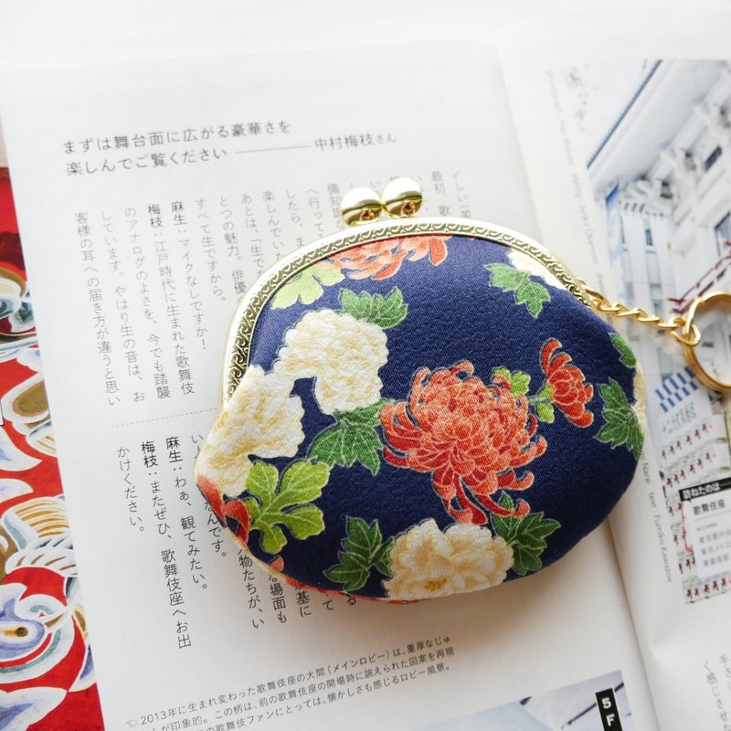 Chrysanthemum Night Small Round Mouth Gold Bag / Coin Purse【Made in Taiwan】 - Coin Purses - Other Metals Blue