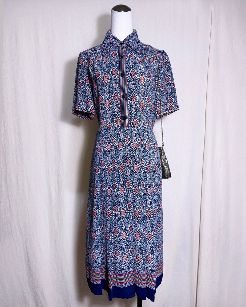 オレンジ図案半袖ヴィンテージドレス / 海外買い付け VINTAGE - ワンピース - ポリエステル 多色