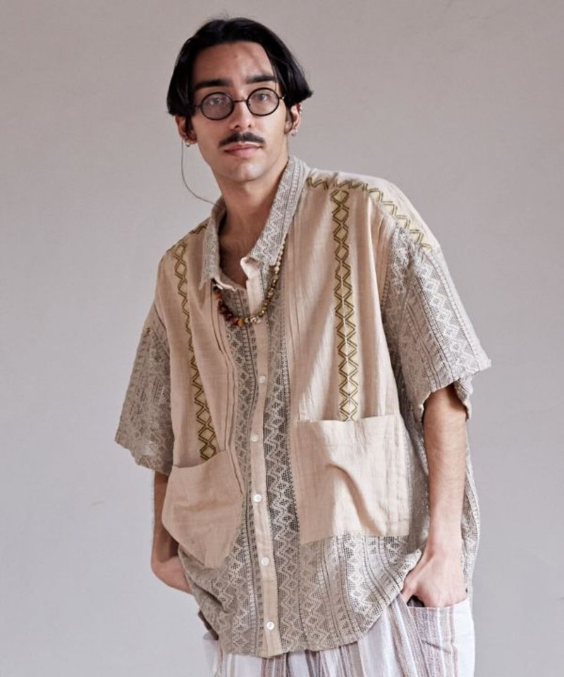 [Popular Pre-order] Bohemian embroidered lace braided men's shirt (3 colors) ILL-4706 - เสื้อเชิ้ตผู้ชาย - ผ้าฝ้าย/ผ้าลินิน 