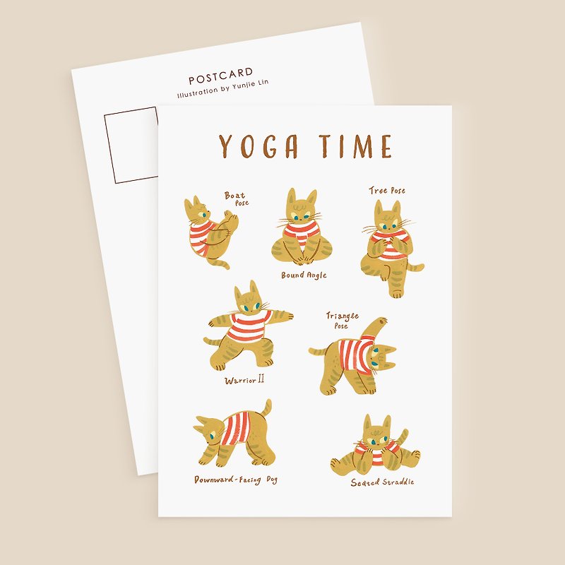Ginger Cat’s Yoga Time I Postcard - การ์ด/โปสการ์ด - กระดาษ สีส้ม