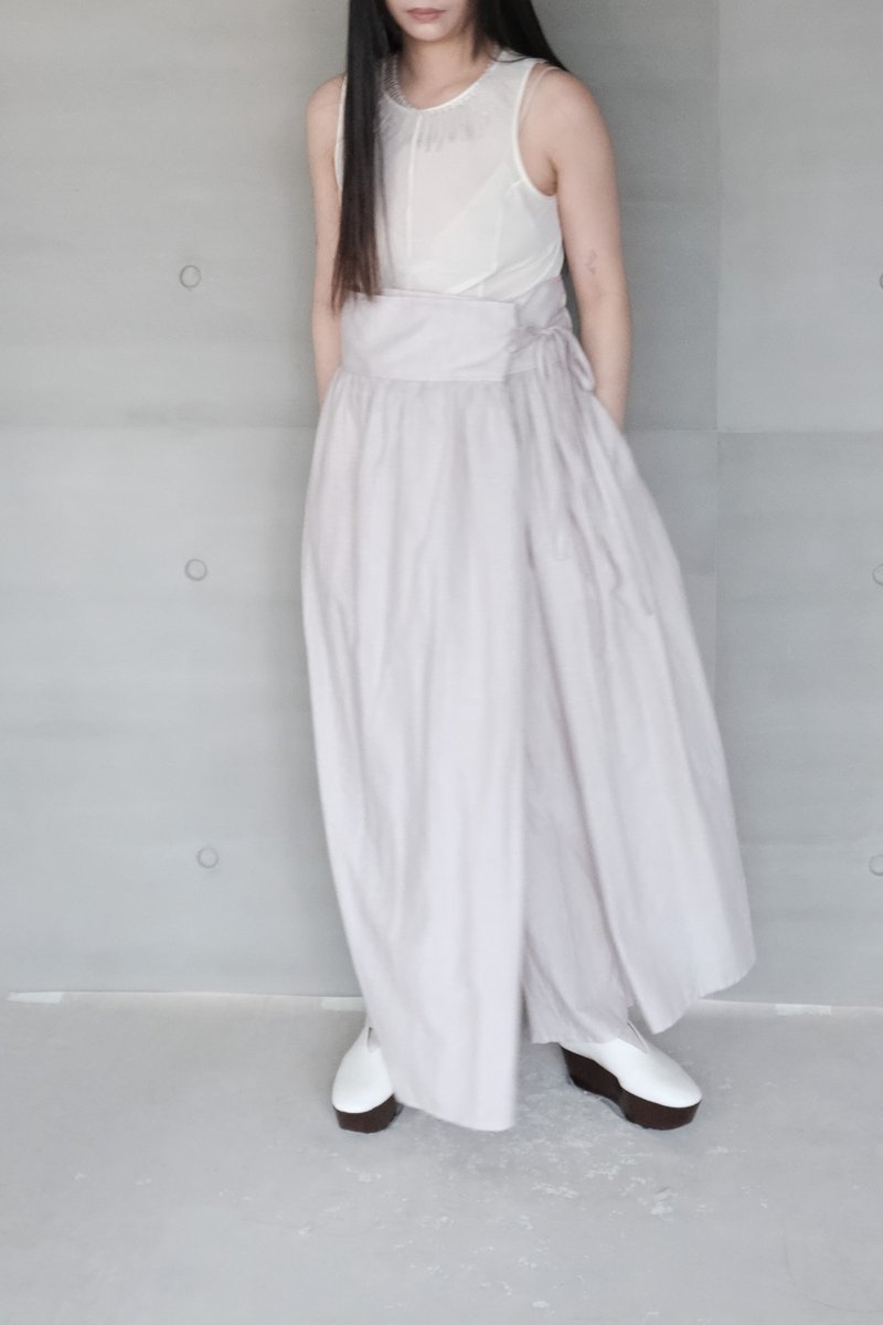 有機綿細摺綁帶大寬褲-天然藍莓草木染 - 女長褲 - 棉．麻 