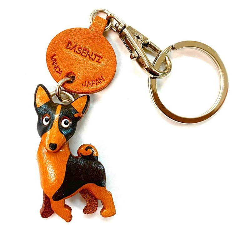 Basenji dog breed 3D Genuine Leather Keychain handmade in Japan - Keychains - Genuine Leather Brown