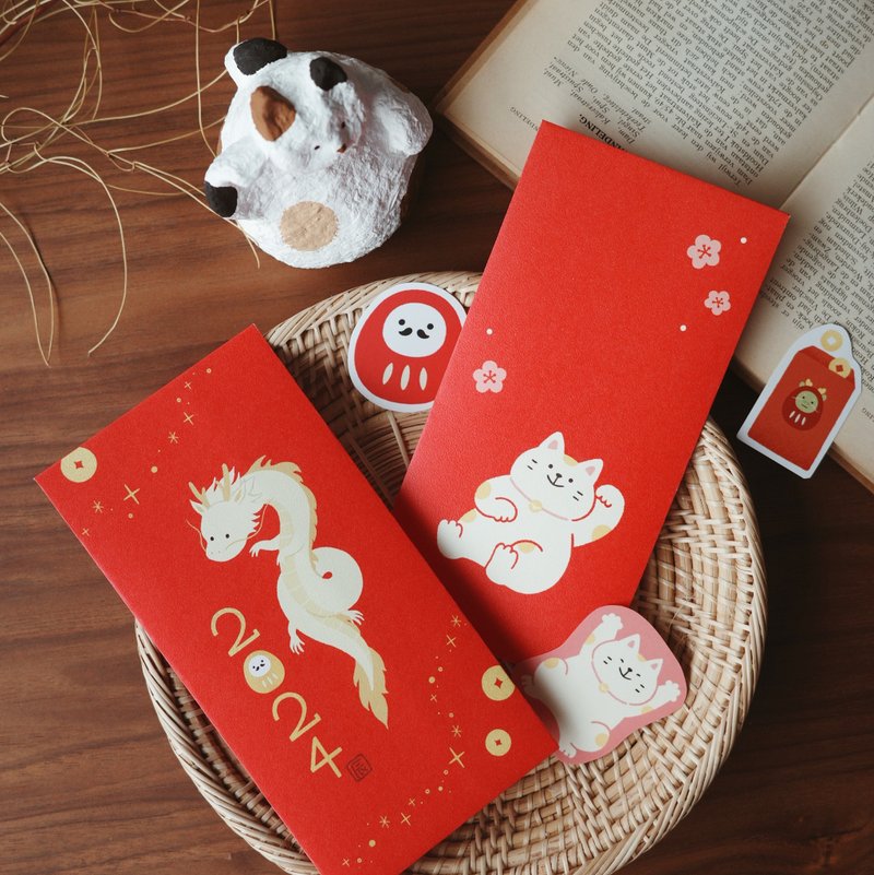 【快速出貨】曼蒂的吉祥龍龍 & 招福貓貓紅包袋 共10入 (贈貼紙) - 紅包袋/春聯 - 紙 紅色