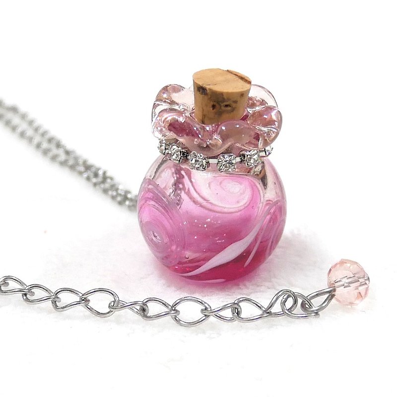 粉紅透明漩渦琉璃吹製香氛瓶項鍊