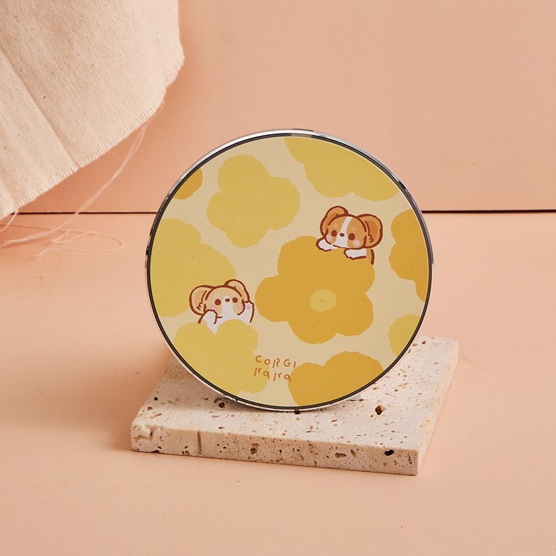柯基犬卡卡黃色花花無線充電盤 - 無線充電盤/板/座 - 塑膠 多色