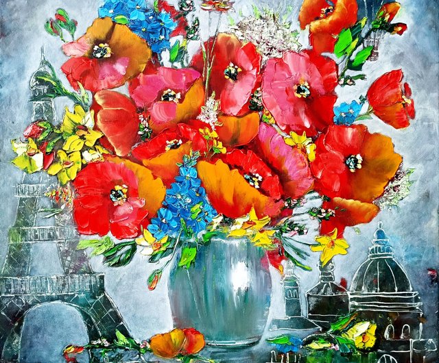 ポピー絵画 花 オリジナルアート 花の壁アート ピンクの牡丹の