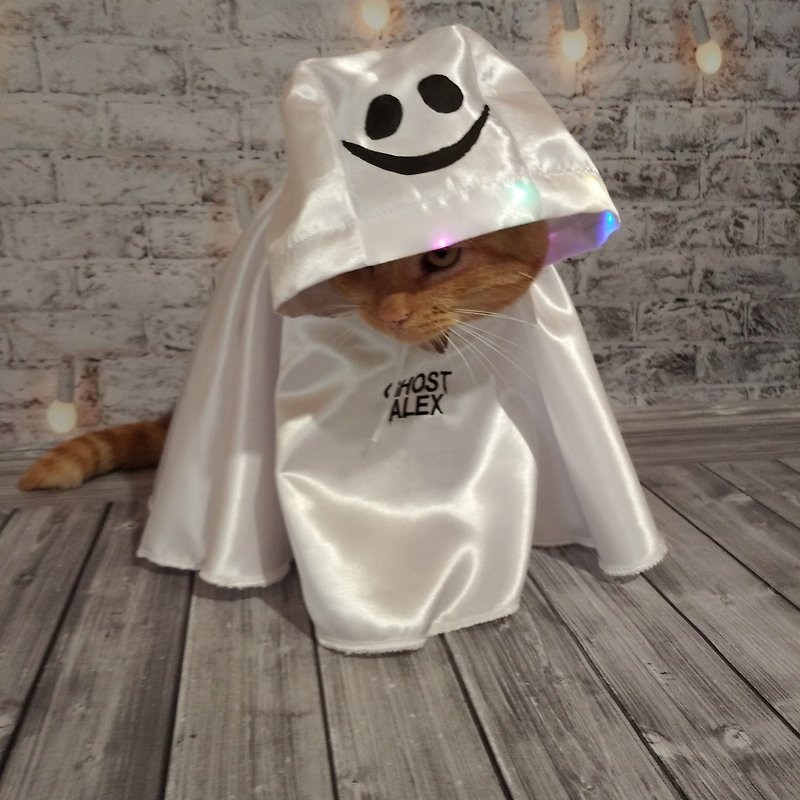 Dog Ghost Costumes | Glowing decor for a dog | Nightmare Halloween | Halloween | - ชุดสัตว์เลี้ยง - เส้นใยสังเคราะห์ ขาว