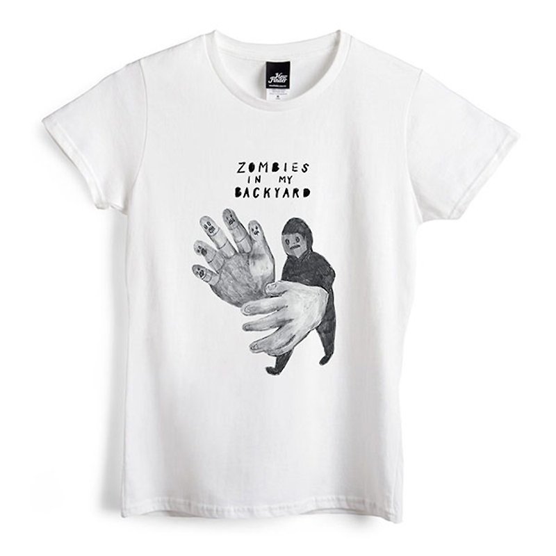 ステファンと彼の大きな手 - ホワイト - 女性版Tシャツ - Tシャツ - コットン・麻 ホワイト