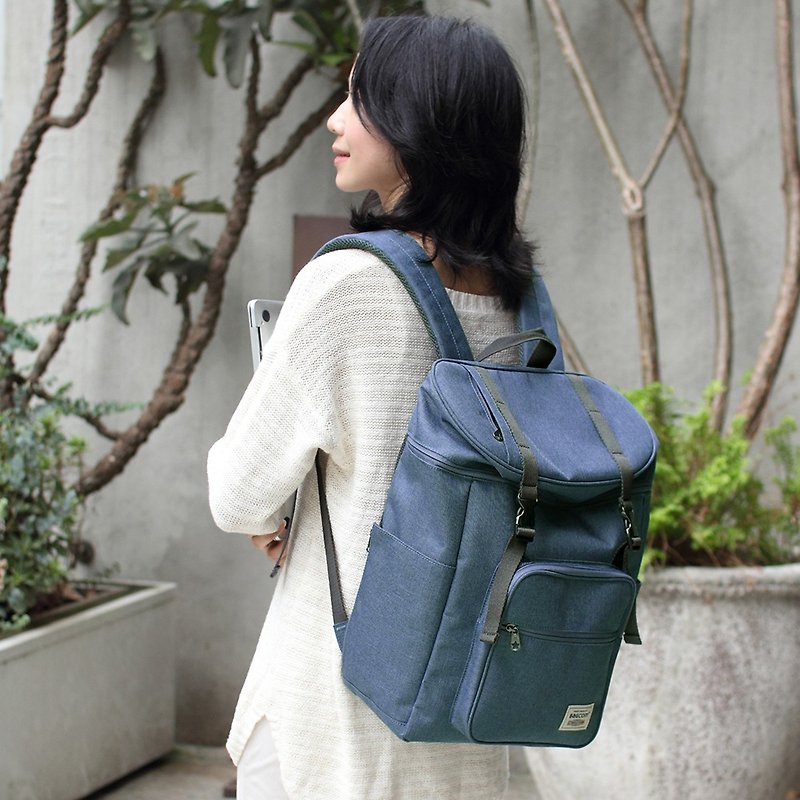 Double buckle large capacity backpack(14 inch laptop OK)-blue_100398 - Backpacks - Cotton & Hemp Blue