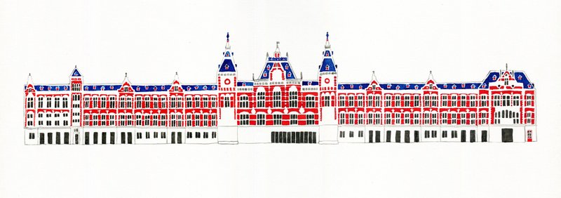 Amsterdam Centraal Amsterdam Central Station original hand-painted framed - Customized Portraits - Paper 