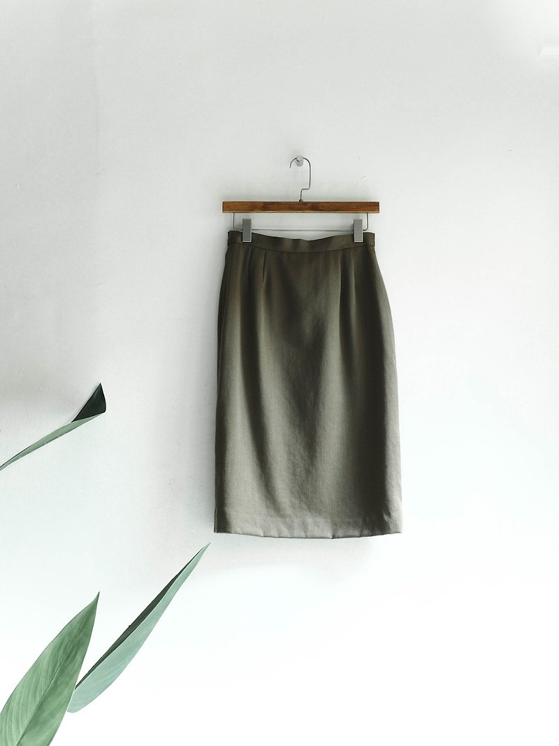 River Hill - khaki olive green youth hand-knot sheep wool antique straight A word skirt Japanese college students vintage dress vintage - Skirts - Wool Green