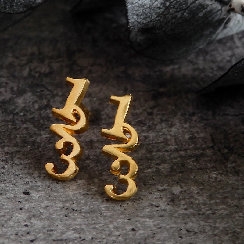 123 earrings / brass - ต่างหู - ทองแดงทองเหลือง สีทอง