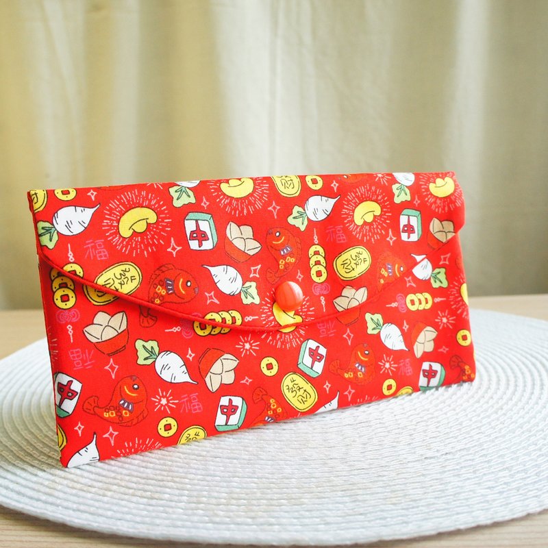 Lovely [Gold Ingot Lucky Passbook Set, Red] Cash Storage Bag, Red Envelope Bag - ถุงอั่งเปา/ตุ้ยเลี้ยง - ผ้าฝ้าย/ผ้าลินิน สีแดง