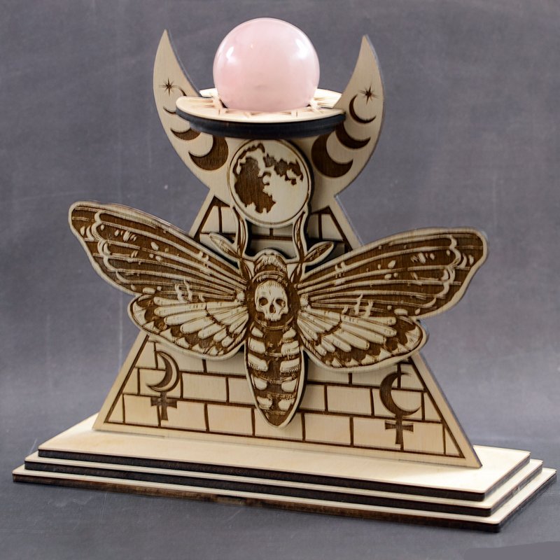 Death Head moth sphere stand, Moon sphere holder, Pyramid sphere holder - อื่นๆ - ไม้ สีนำ้ตาล