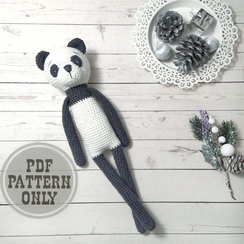 Amigurumi PATTERN Panda crochet animals for scandinavian nursery and boy nursery - เย็บปัก/ถักทอ/ใยขนแกะ - วัสดุอื่นๆ ขาว