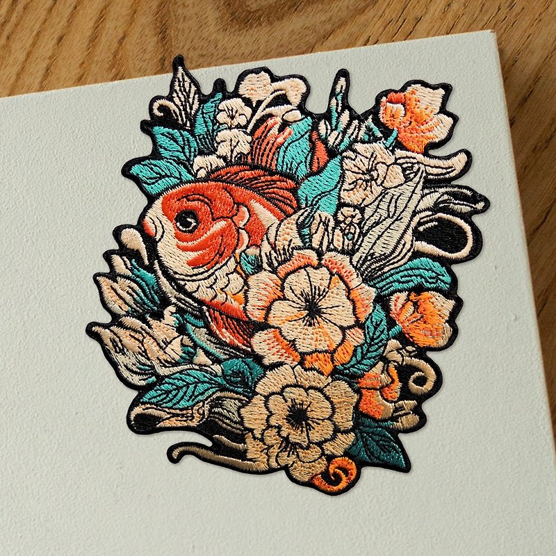 Embroidered Fabric Patch Red Fish Fancy Floral Dance - สติกเกอร์ - งานปัก 