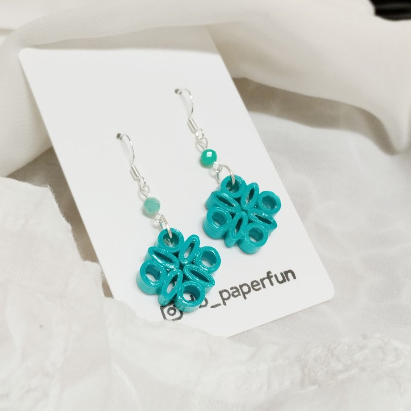衍紙 捲紙 紙工藝 紙珠寶 手作飾品--小雅/孔雀綠 paper earring - 耳環/耳夾/耳骨夾 - 紙 綠色