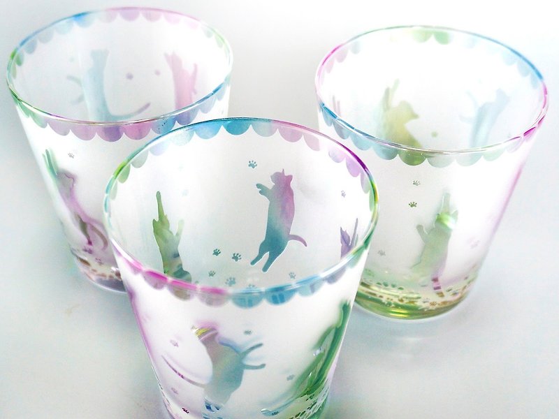 跳び猫のシャボングラス【Aurora】 - 茶具/茶杯 - 玻璃 多色