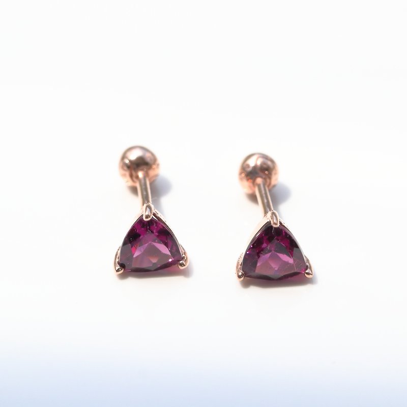 14K triangular garnet bead earrings (single) - ต่างหู - เครื่องประดับ สีทอง