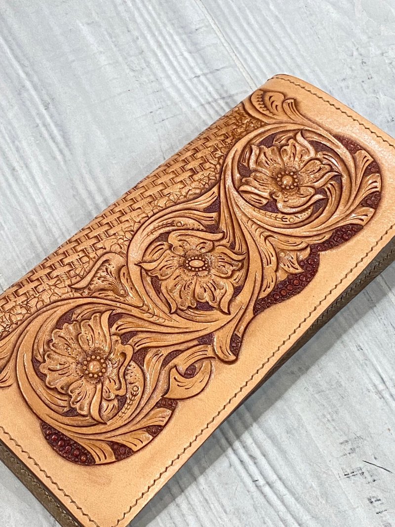 Leather carving long clip multi-card large capacity out of stock can be customized - Wallets - Genuine Leather 