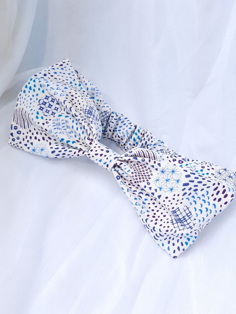 Blue and purple dandelion pattern single bow wide headband - ที่คาดผม - ผ้าฝ้าย/ผ้าลินิน สีน้ำเงิน