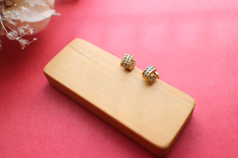 Simple classic- Zircon brass earrings - Earrings & Clip-ons - Copper & Brass Gold