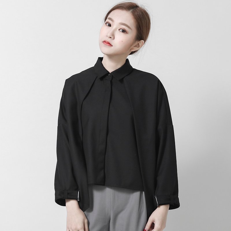 SU: MI said Triangle triangle law double shirt _6AF010_ black - Women's Tops - Polyester Black