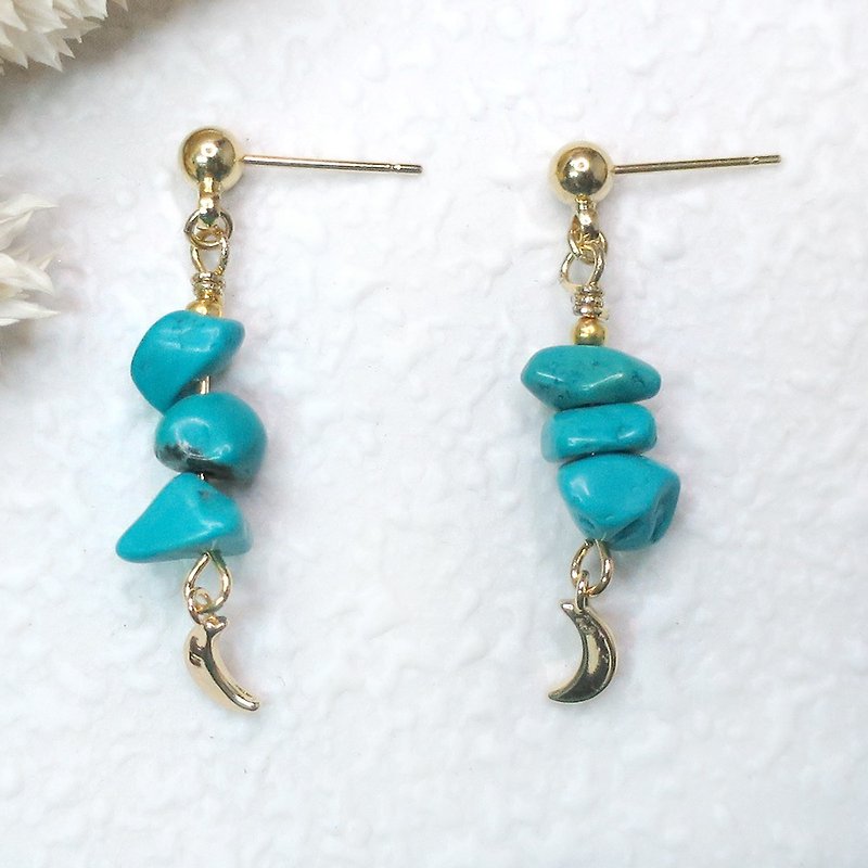 VIIART. Month Month Year Year-Blue Turquoise. Natural stone Bronze plated ear earring - can be changed cramping