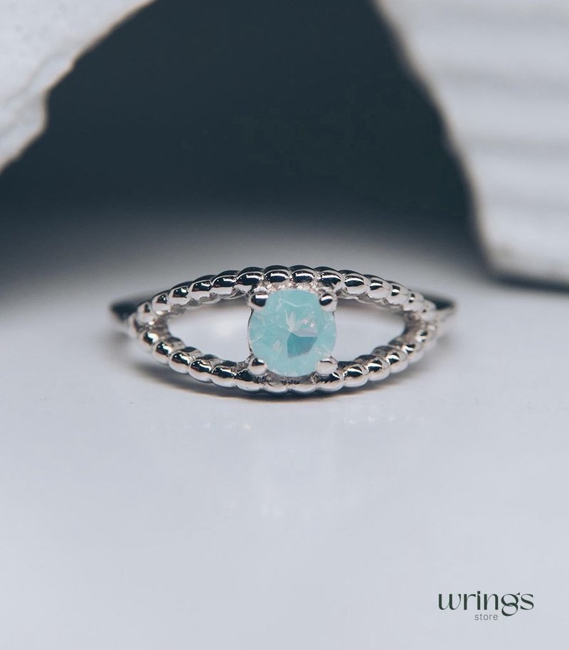 女款圓形月光石邪惡之眼戒指 純銀串珠風格 - 戒指 - 銀 