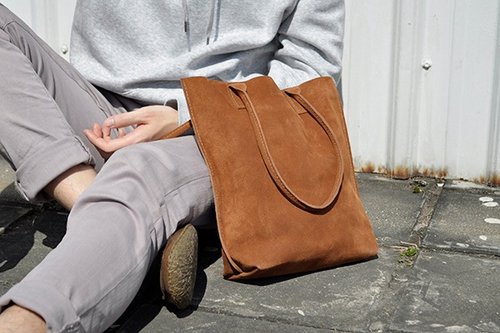 Handle brown suede tote bag S - Shop cowft Handbags & Totes - Pinkoi