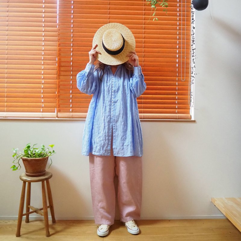 Cotton poplin button long blouse / BLUE - 女襯衫 - 棉．麻 藍色