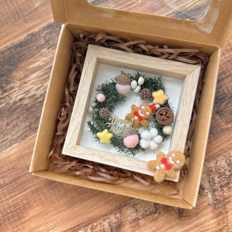 Winter Limited-Wool Felt X Dry Flower-Christmas Wreath Photo Frame Gift - Knitting, Embroidery, Felted Wool & Sewing - Wool Multicolor