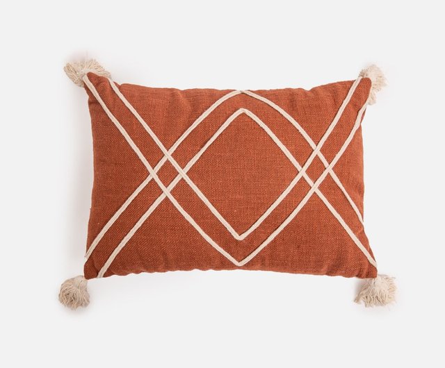 Ailes cotton hand embroidered pillow 35x50 brick red Shop hola