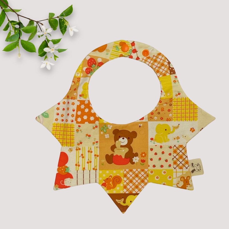 Double-sided same style bib pocket star pocket-Fruit animal yellow grid - ผ้ากันเปื้อน - ผ้าฝ้าย/ผ้าลินิน สีเหลือง